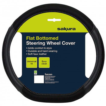 Flat Bottom Steering Wheel Cover Black-Grey