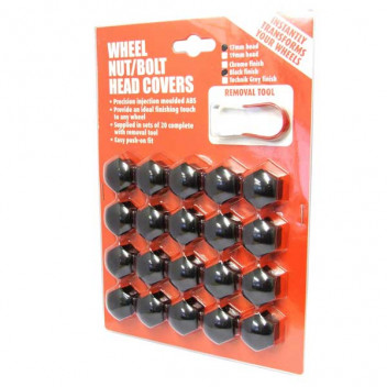Wheel Nut-Bolt Covers 19mm Black 20Pcs