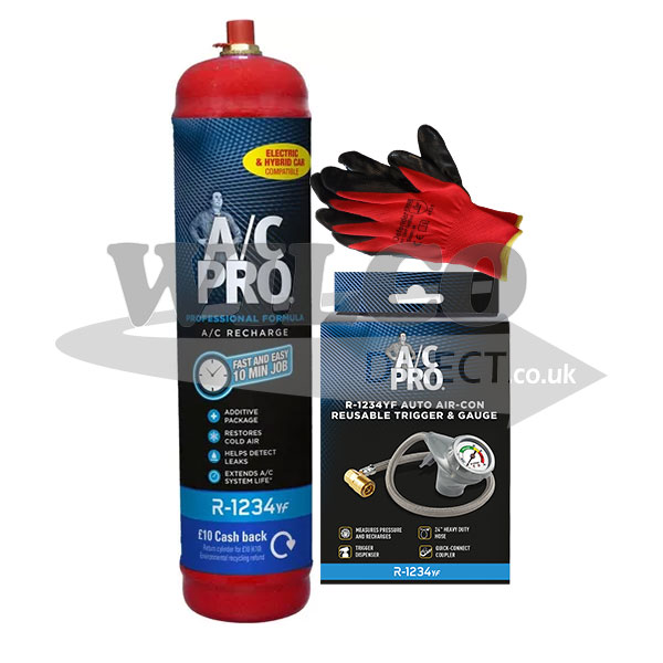 A/C Pro Aircon Recharge R1234YF Gas and Reuseable Trigger & Gauge