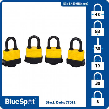 Image for Blue Spot 4 Keyed Alike Weather Resistant Padlocks - 40mm