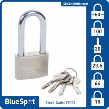 Image for Blue Spot Long Shackle Satin Finish Padlock - 50mm