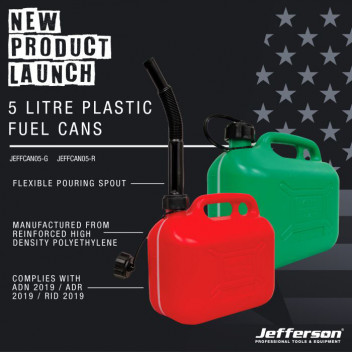 Image for Jefferson Green Plastic Fuel Jerry Can with Flexible Spout - 5 Litre