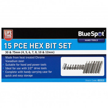 Image for Blue Spot 1/2" Drive Hex Bit Set - 15 Piece