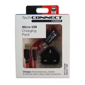TechConnect Micro USB Charging Kit - Black/Red Image for TechConnect Micro USB Charging Kit - Black/Red