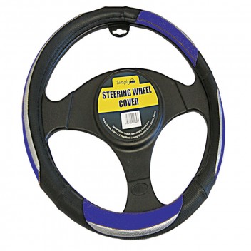 Image for Luxury Black Blue and Chrome Steering Wheel Cover