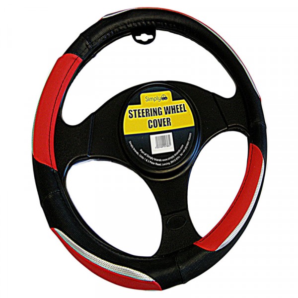 Luxury Black Red and Chrome Steering Wheel Cover Wilco Direct