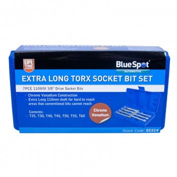 Blue Spot 3/8"D Extra Long Torx Socket Bit Set - 7 Piece Image for Blue Spot 3/8"D Extra Long Torx Socket Bit Set - 7 Piece